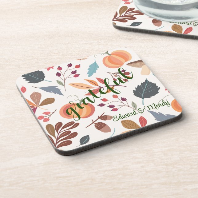 Grateful (6) Monogram Autumn Pattern Coasters (Left Side)