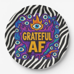 Grateful AF - Zebra Pattern - Paper Plates