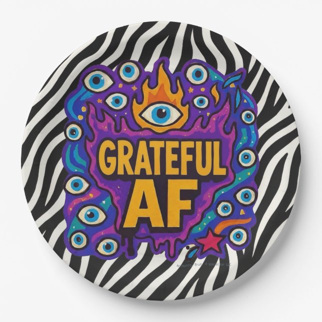 Grateful AF - Zebra Pattern - Paper Plates (Front)