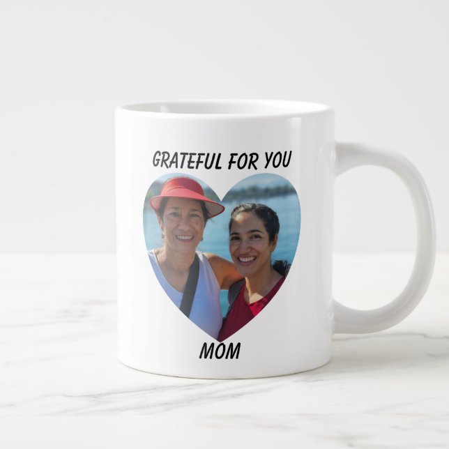 Grateful Agradecida Bilingual Mother's Day Heart Giant Coffee Mug (Right)