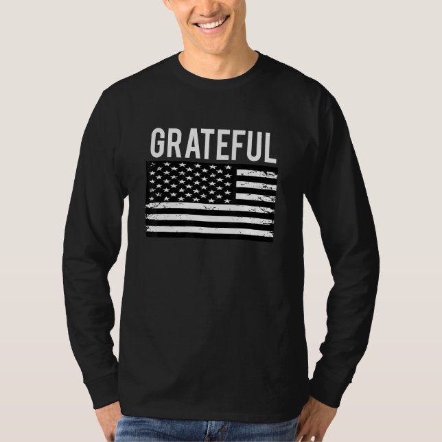 Grateful American Flag Independence Day 4th Of Jul T-Shirt (Front)