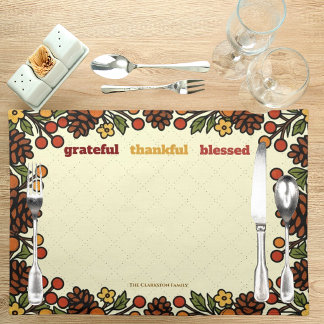 Grateful and Blessed Thanksgiving retro design Cloth Placemat