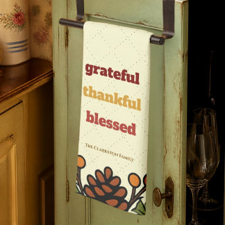 Grateful and Blessed Thanksgiving retro design Kitchen Towel