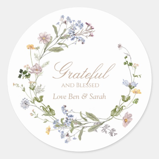 Grateful and Blessed Wildflower Round Sticker (Front)