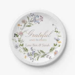 Grateful and Blessed Wildflower Watercolor Plate