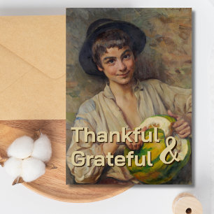 Grateful and thankful    Italian Boy with Pumpkin Holiday Card