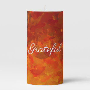 Grateful Autumn Fall Leaves Thanksgiving Pillar Candle