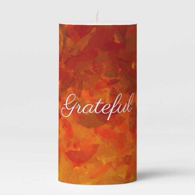  Grateful Autumn Fall Leaves Thanksgiving Pillar Candle (Front)