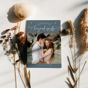 Grateful Beyond Words Wedding Photo Slate Blue Thank You Card