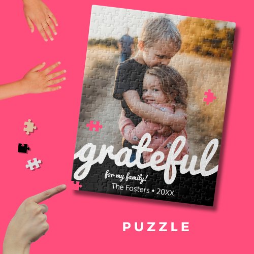 Grateful Black and White Script Custom Photo  Jigsaw Puzzle