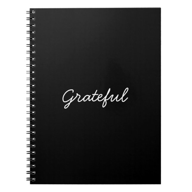Grateful black custom casual script gratitude notebook (Front)