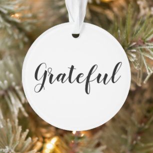Grateful black white custom script cute Christmas Ornament