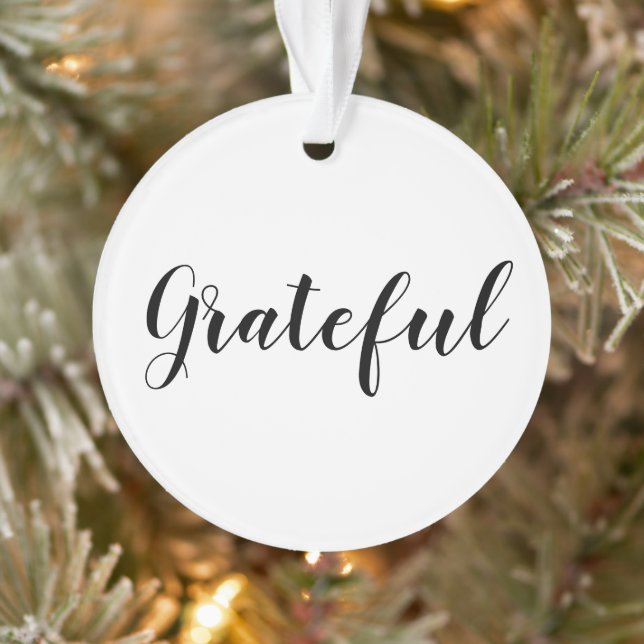 Grateful black white custom script cute Christmas Ornament (Tree)