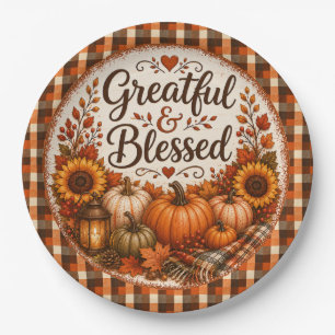 Grateful & Blessed Autumn Harvest Cozy Fall Vibe Paper Plates
