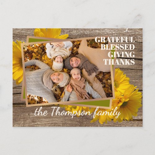 Grateful Blessed Giving Thanks Cute Holiday Card