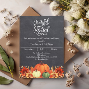 Grateful blessed pumpkin chalkboard Thanksgiving Invitation