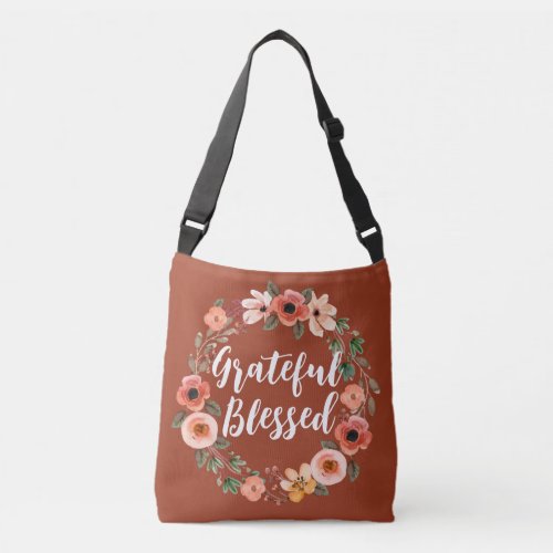 Grateful Blessed _ Watercolor Floral Wreath Pastel Crossbody Bag
