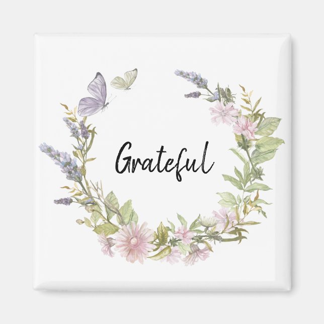 Grateful Butterflies Floral Wreath Refrigerator  Magnet (Front)