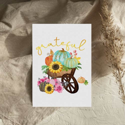 Grateful Cart Pumpkins Sunflower Thanksgiving card