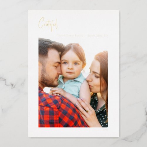 Grateful Christmas Vertical Single Photo Gold Foil Holiday Card