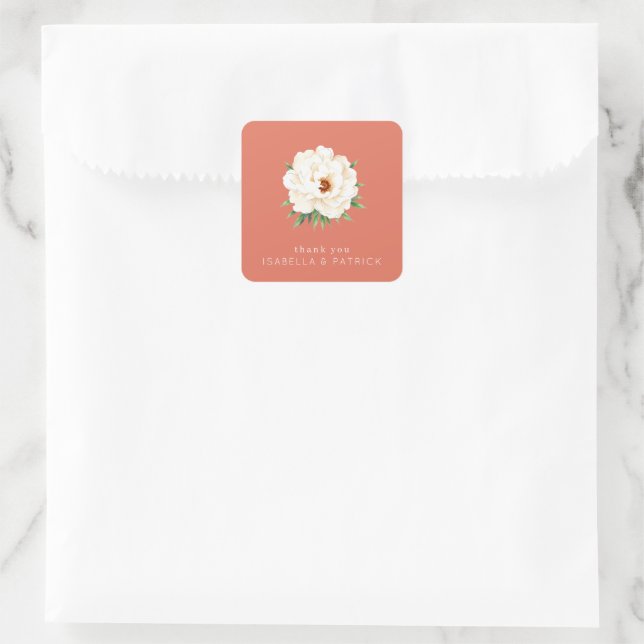 Grateful Coral Botanical Flower Square Sticker (Bag)