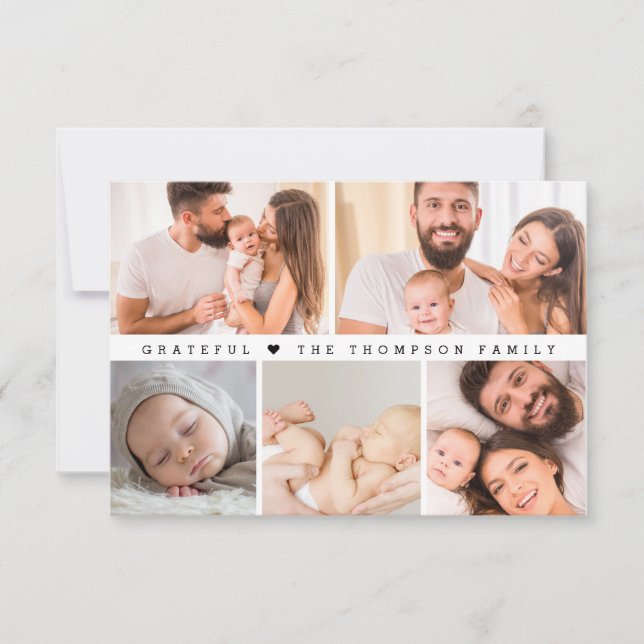 Grateful Custom Photo Collage Baby Shower Thank You Card (Front)