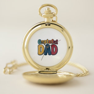 Grateful Dad Retro Bubble Letter Shirt Design_1 Pocket Watch