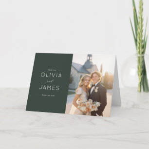 Grateful Dark Green Elegant Photo Thank You Card