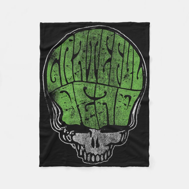 Grateful Dead Psychedelic Green Stealie Skull Vint Fleece Blanket (Front)
