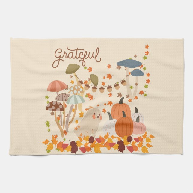 Grateful Fall Bunny Kitchen Towel (Horizontal)