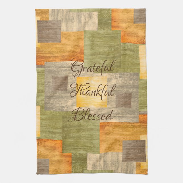 Grateful Fall Color Blocks Kitchen Towel (Vertical)