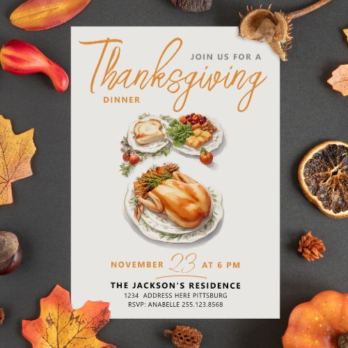Grateful Fall Thanksgiving Dinner Watercolor Invitation