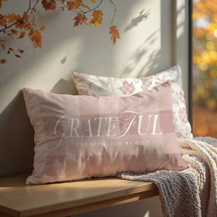 Grateful Family County Style Pink Plaid Fall Leaf Lumbar Pillow