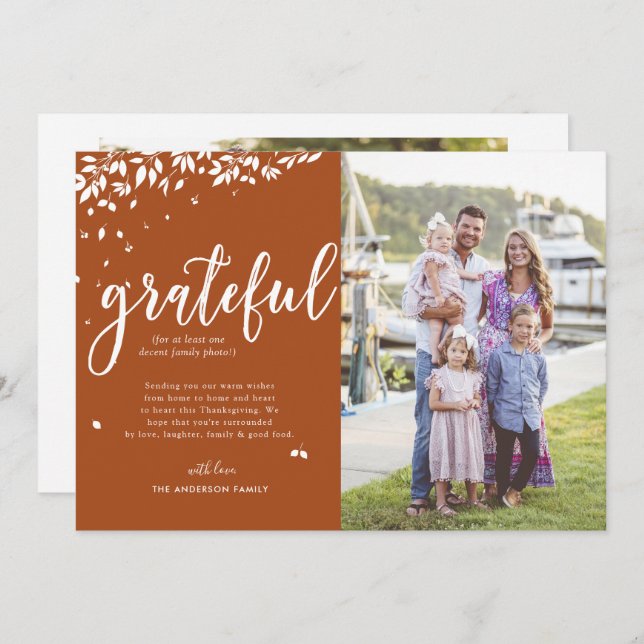 Grateful | Family Photo Collage Thanksgiving Card (Front/Back)