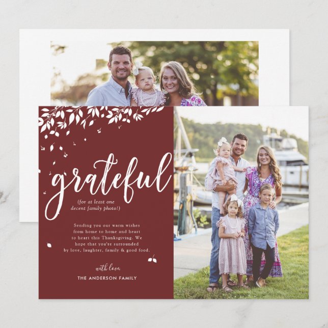 Grateful | Family Photo Collage Thanksgiving Card (Front/Back)