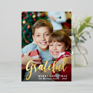 Grateful Family Photo Merry Christmas Foil Holiday Card