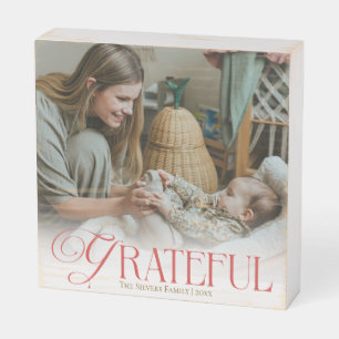 Grateful Family Photo Name Wooden Box Sign