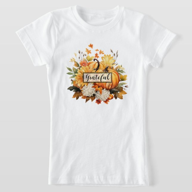 Grateful Floral Autumn Thanksgiving Kids' Fall T-Shirt (Laydown)