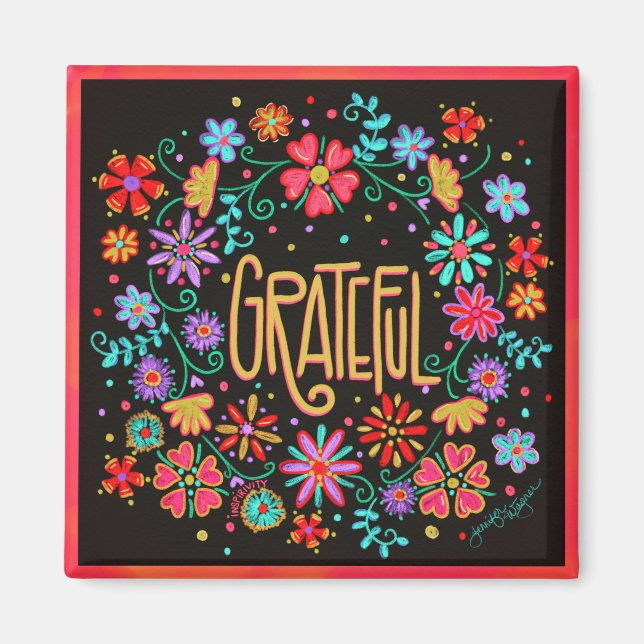 Grateful Floral Inspirational Trendy Fun  Magnet (Front)