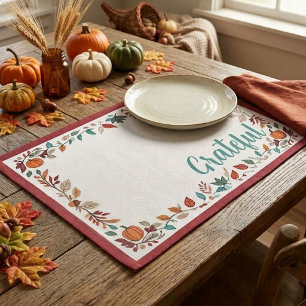 Grateful Floral Thanksgiving Placemat - Burgundy