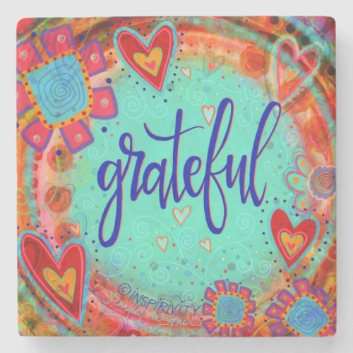 Grateful Floral Whimsical Hearts Fun Drink Stone Coaster