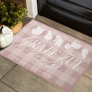 Grateful for Family Custom Name Leaves Pink Plaid Doormat