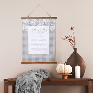 Grateful for Family Message Fall Foliage Plaid Hanging Tapestry
