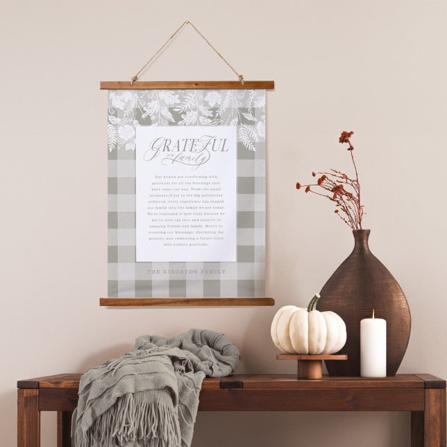Grateful for Family Message Fall Foliage Plaid Hanging Tapestry (Grateful for Family Message Fall Foliage Plaid Hanging Tapestry)