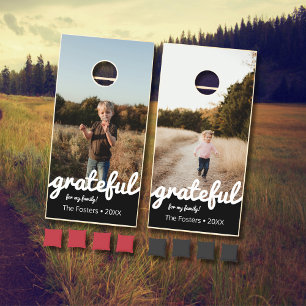 Grateful For My Family Custom Photo Cornhole Set
