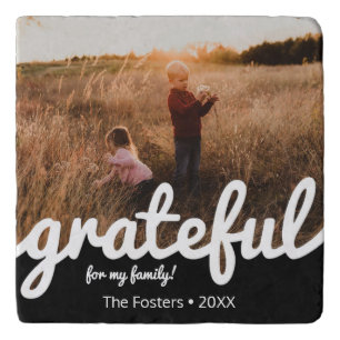 Grateful For My Family Custom Photo Trivet