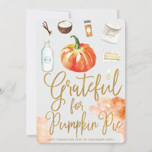 Grateful for Pumpkin Pie Modern Watercolor Holiday Card