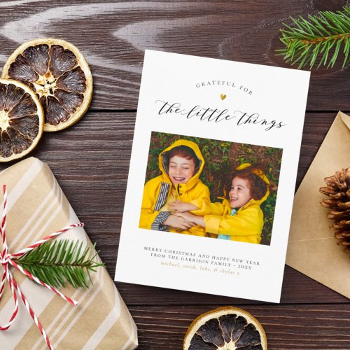 Grateful for the Little Things  Simple Gold Heart Holiday Card