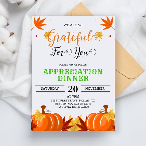 Grateful For You Fall Appreciation Thanksgiving Invitation