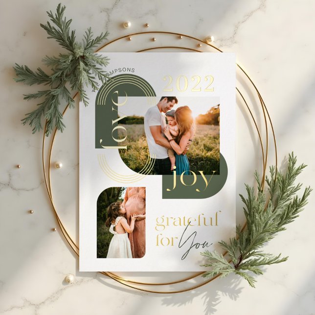 Grateful For You Modern Geometric Arch Two Photos  Foil Holiday Card (Grateful For You Modern Geometric Arch Two Photos Foil Holiday Card)